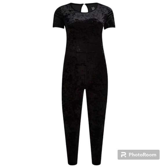 5X 28W Torrid Black Full Length Crushed Velvet Catsuit Short Sleeve 27" Inseam - Picture 2 of 6